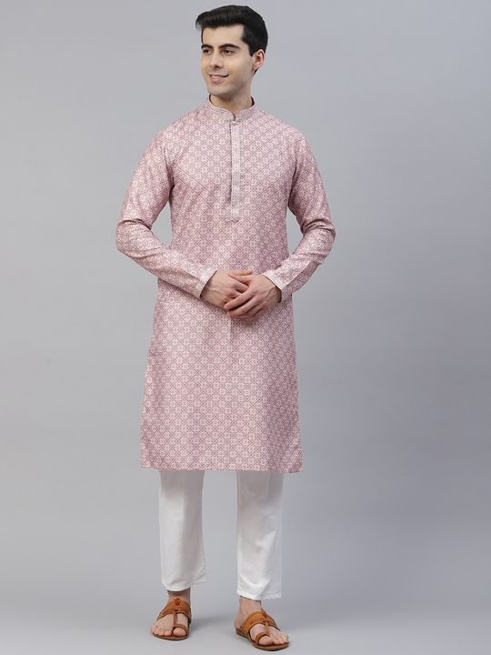 Buy Geometric Print Silk Kurta Set With Pants For Men | Shreeman