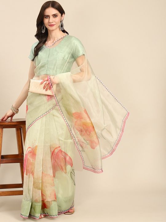 Buy Organza Fabric Khaki Color Pleasance Saree With Border Work online from  SareesBazaar IN at lowest prices