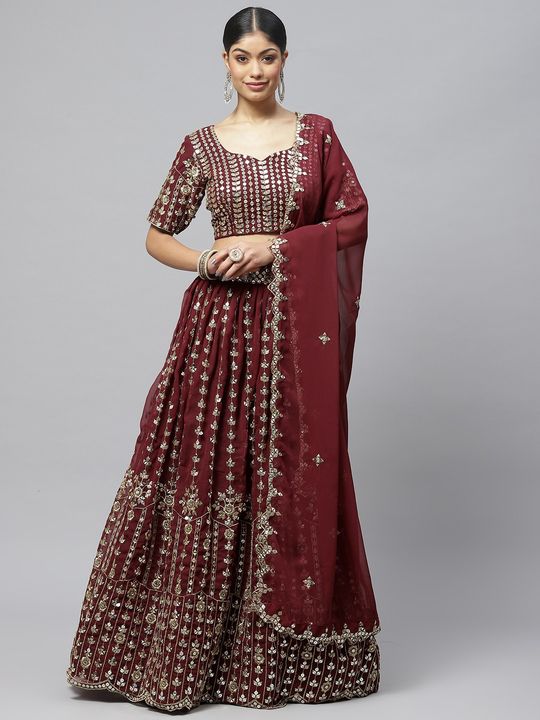 Maroon Velvet Heavy Embroidery With Hand Work Wedding Lehenga Choli with  Soft Net Dupatta - LC4343