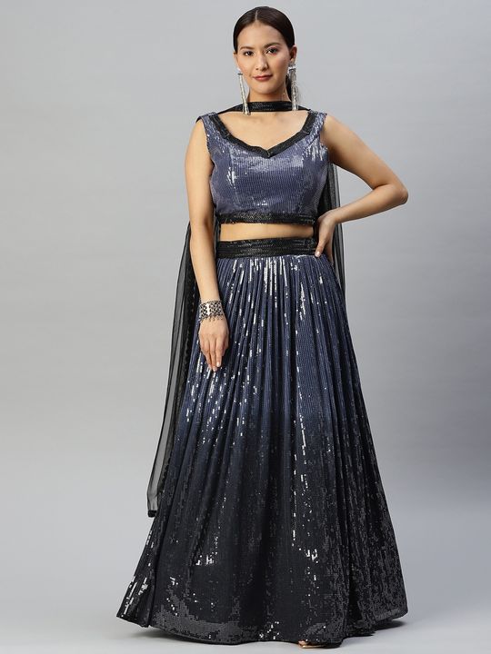 Art Silk Zardosi Lehenga in Dark Grey | Lehenga, Sari