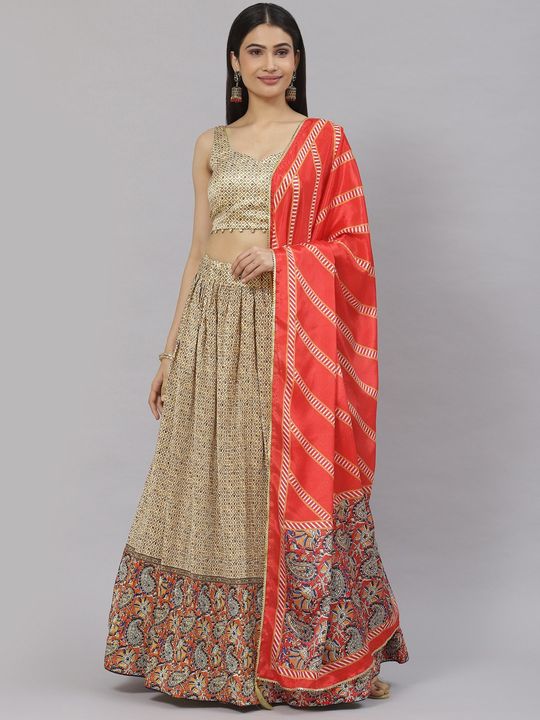 Beige Lehenga Choli with Red Dupatta