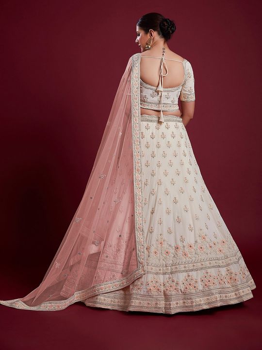 Buy Peach Floral Embroidery Silk Lehenga Choli online At Ethnic Plus