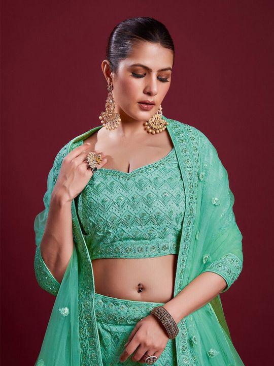 Net Fabric Sea Green Color Sangeet Wear Winsome Lehenga | Lehenga choli, Green  lehenga, Green lehenga choli