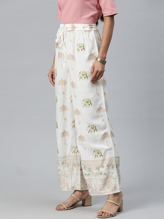 Buy Diza White Floral Printed Straight Pants from Westside