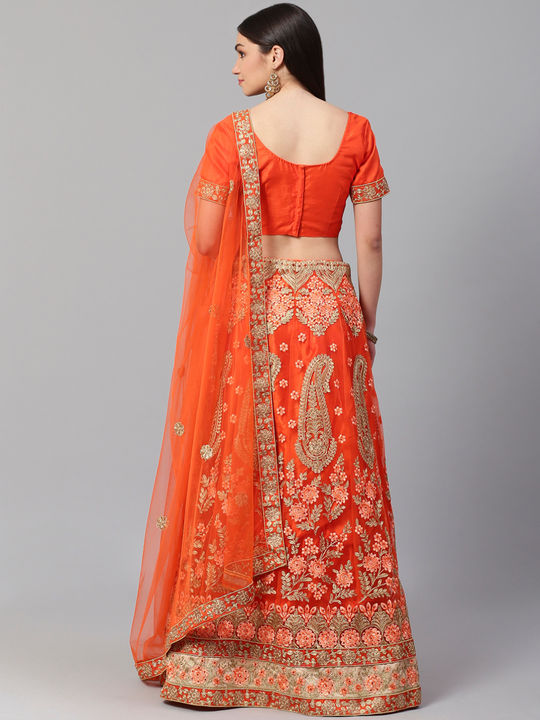 Orange Color Net Lehenga With Beautiful Blouse | Ethnicroop