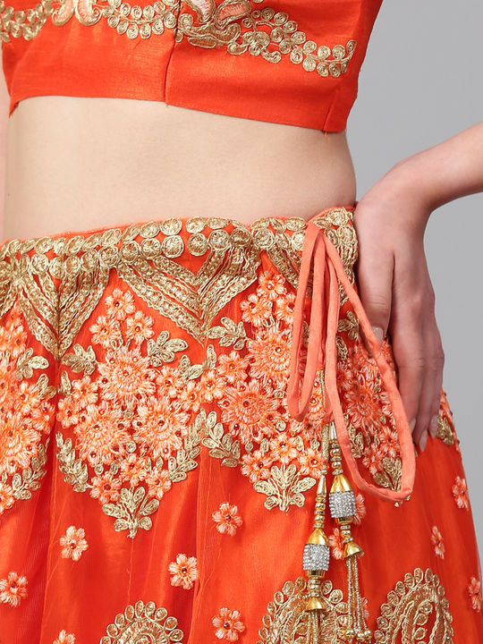 Buy Rangpur Orange Lehenga Set With Red Banarasi Blouse online