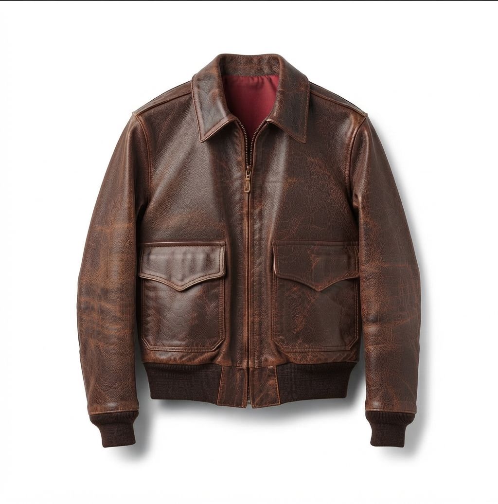 Men Vintage Brown Distressed Leather Bomber Jacket WWII Aviator Flight Flight.
