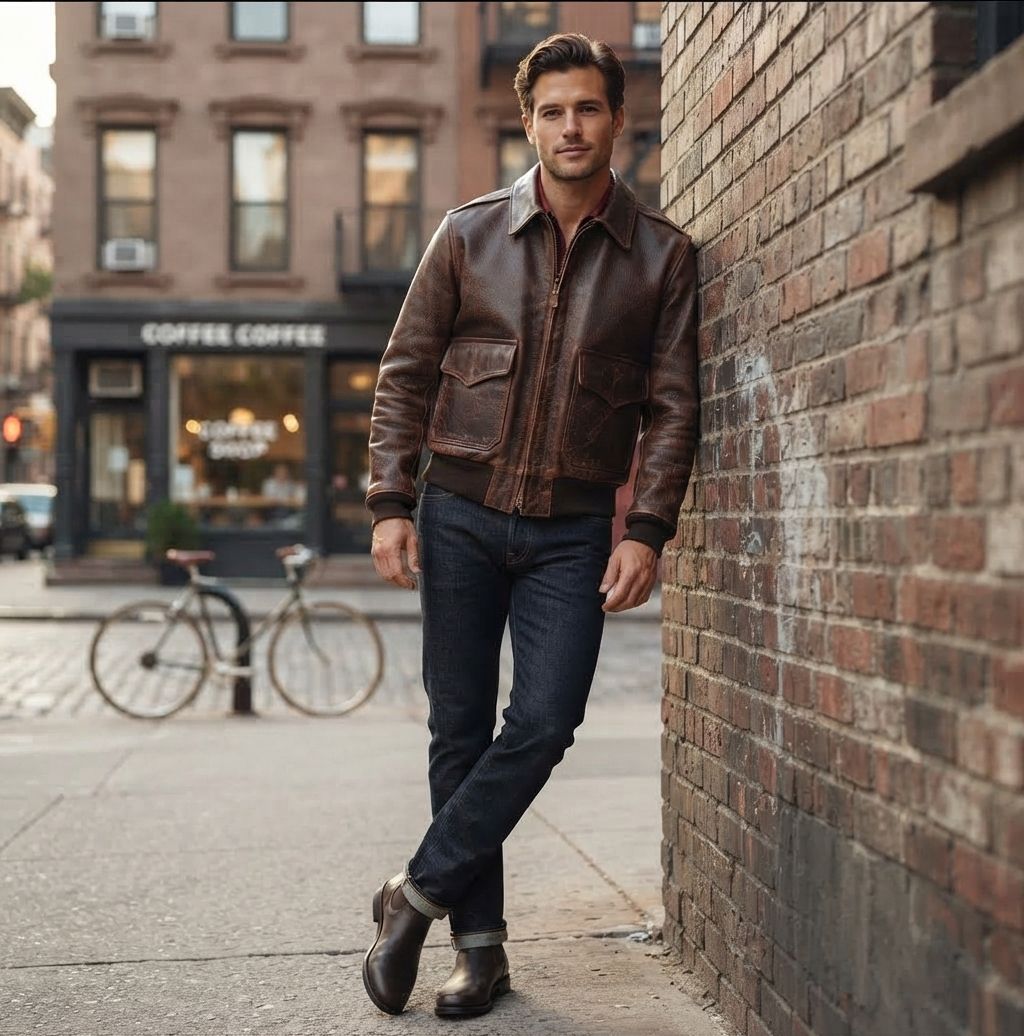 Men Vintage Brown Distressed Leather Bomber Jacket WWII Aviator Flight Flight.