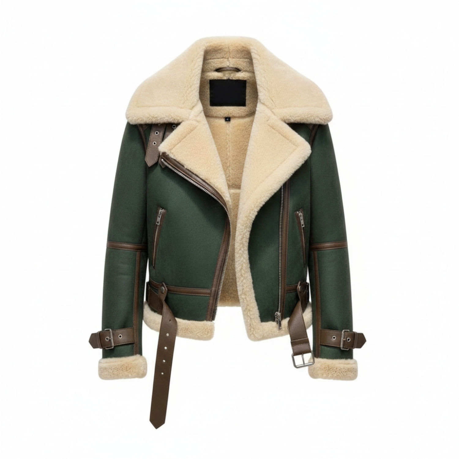 Women’s Handmade Sheepskin Green Bomber Jacket Genuine Real Leather Jacket