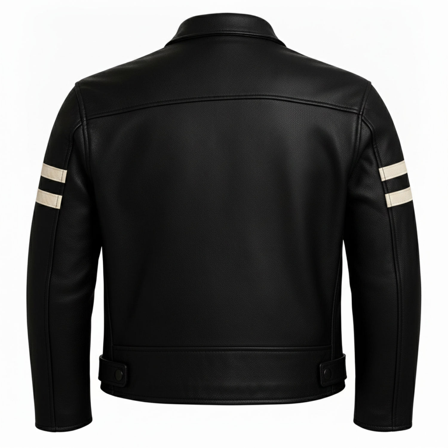 Men's Black Leather Motorcycle Jacket Cafe Racer Biker Retro Racing Stripes New