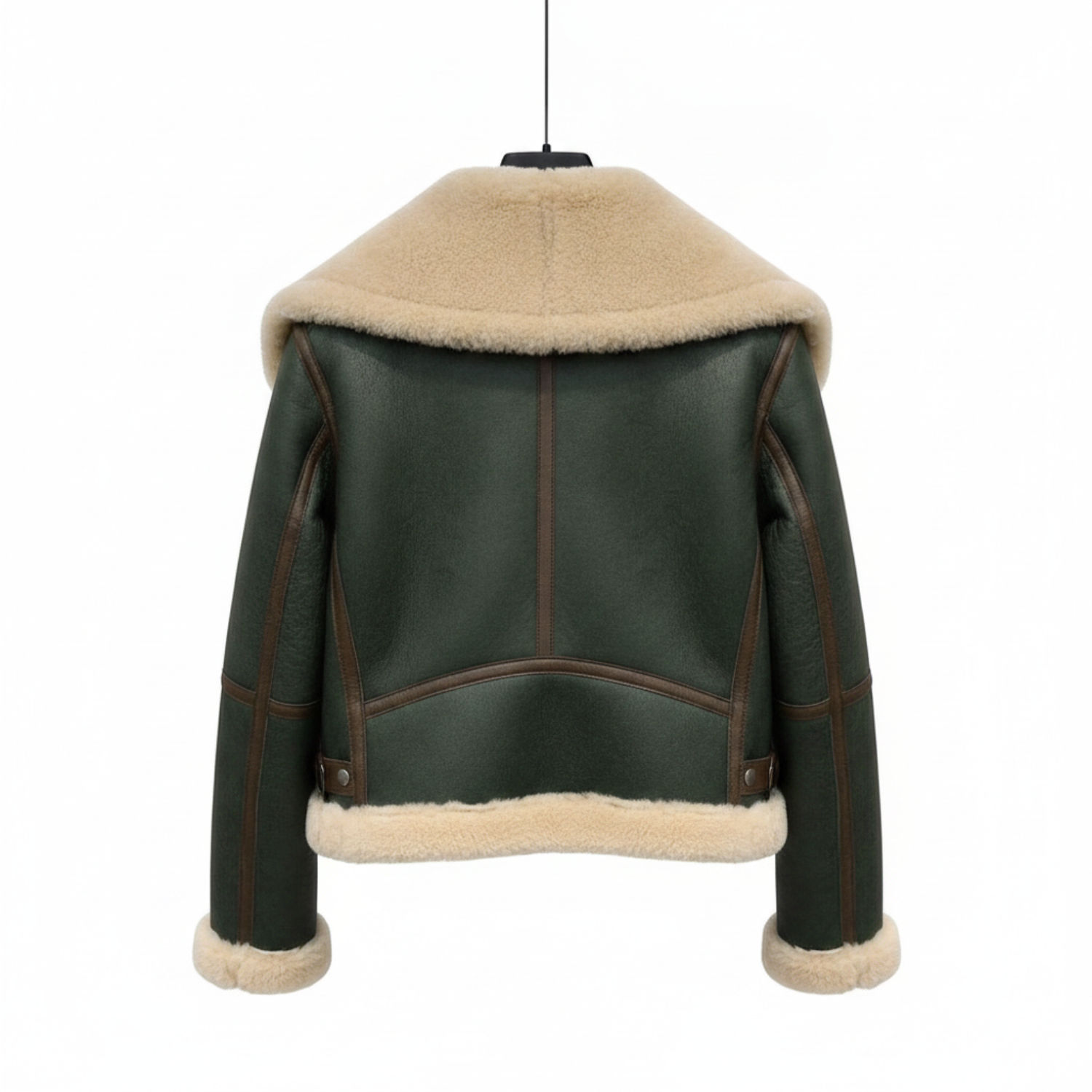 Women’s Handmade Sheepskin Green Bomber Jacket Genuine Real Leather Jacket