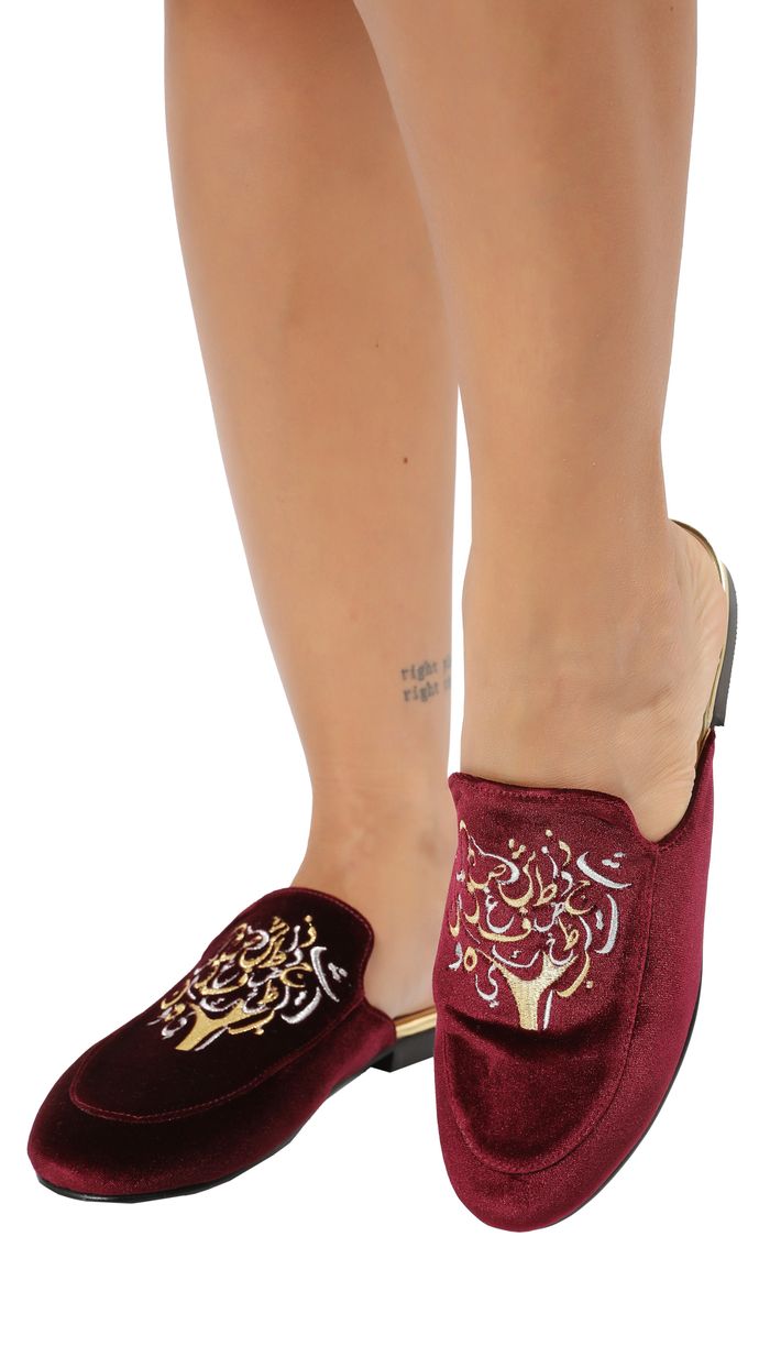 burgundy velvet mules