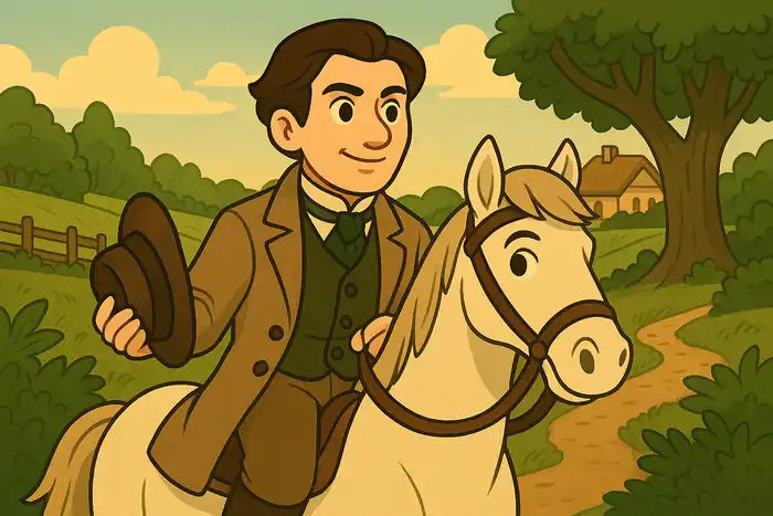 Ilustracja do utworu Adama Mickiewicza: Pan Tadeusz na koniu wracający do Soplicowa.