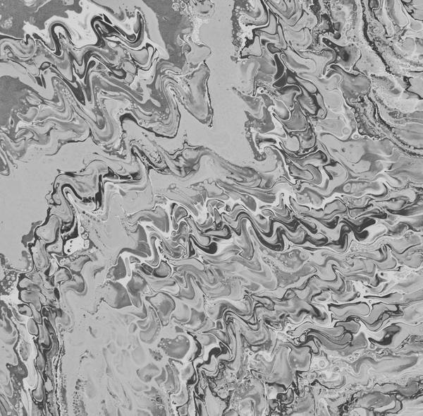 Acrylic pour in greyscale alone, silver and charcoal rippling in tight parallel waves