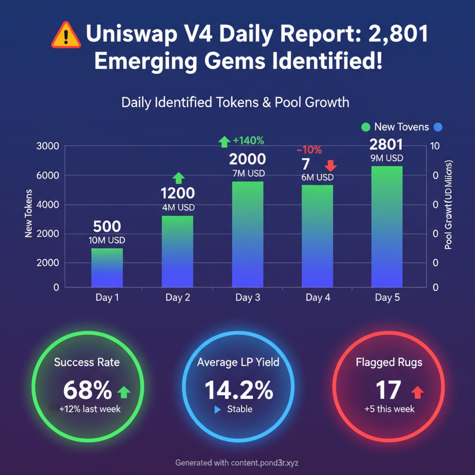 Post image: **Uniswap Insights for Today!**
Create no code web3 analysis and convert to simp