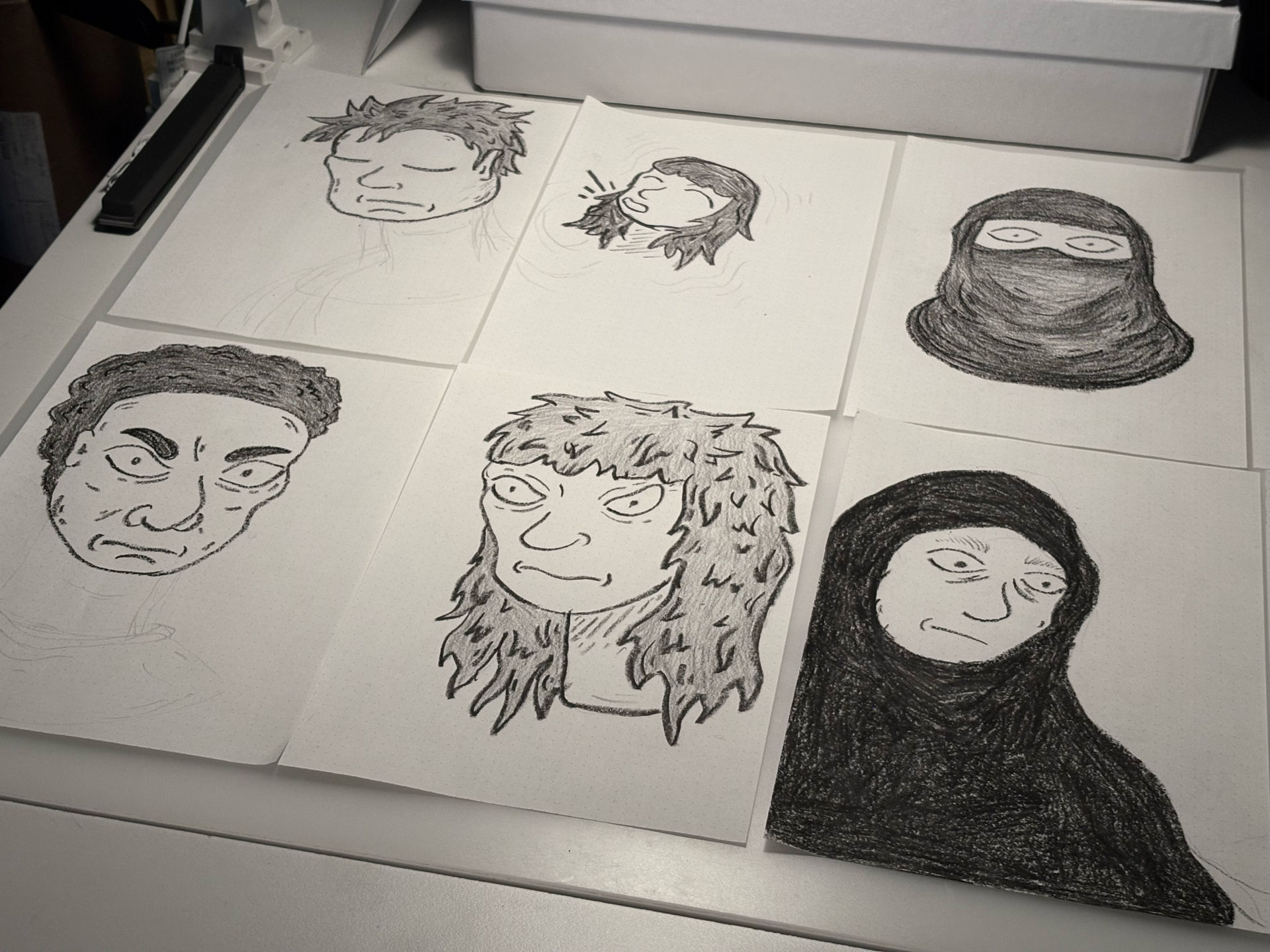 Post image: GM! ☕️✨

Been working on these quick 5 minute portraits using only a black crayo