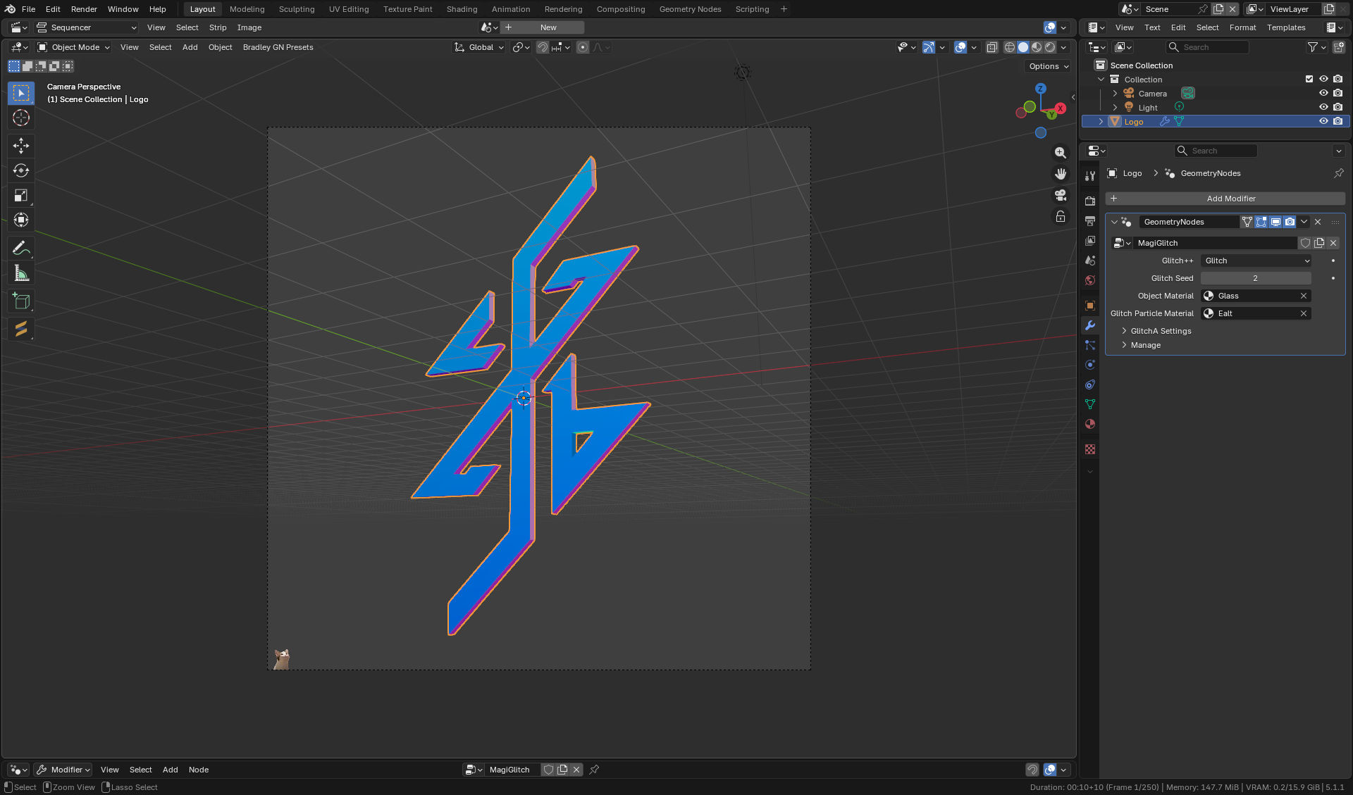 Post image: made a cool geo-node-mod to easily glitch objects.
made a couple of these now th
