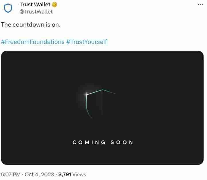 There is an announcement of an upcoming event by Trust Wallet.

https://x.com/trustwallet/status/1709586163638600016…