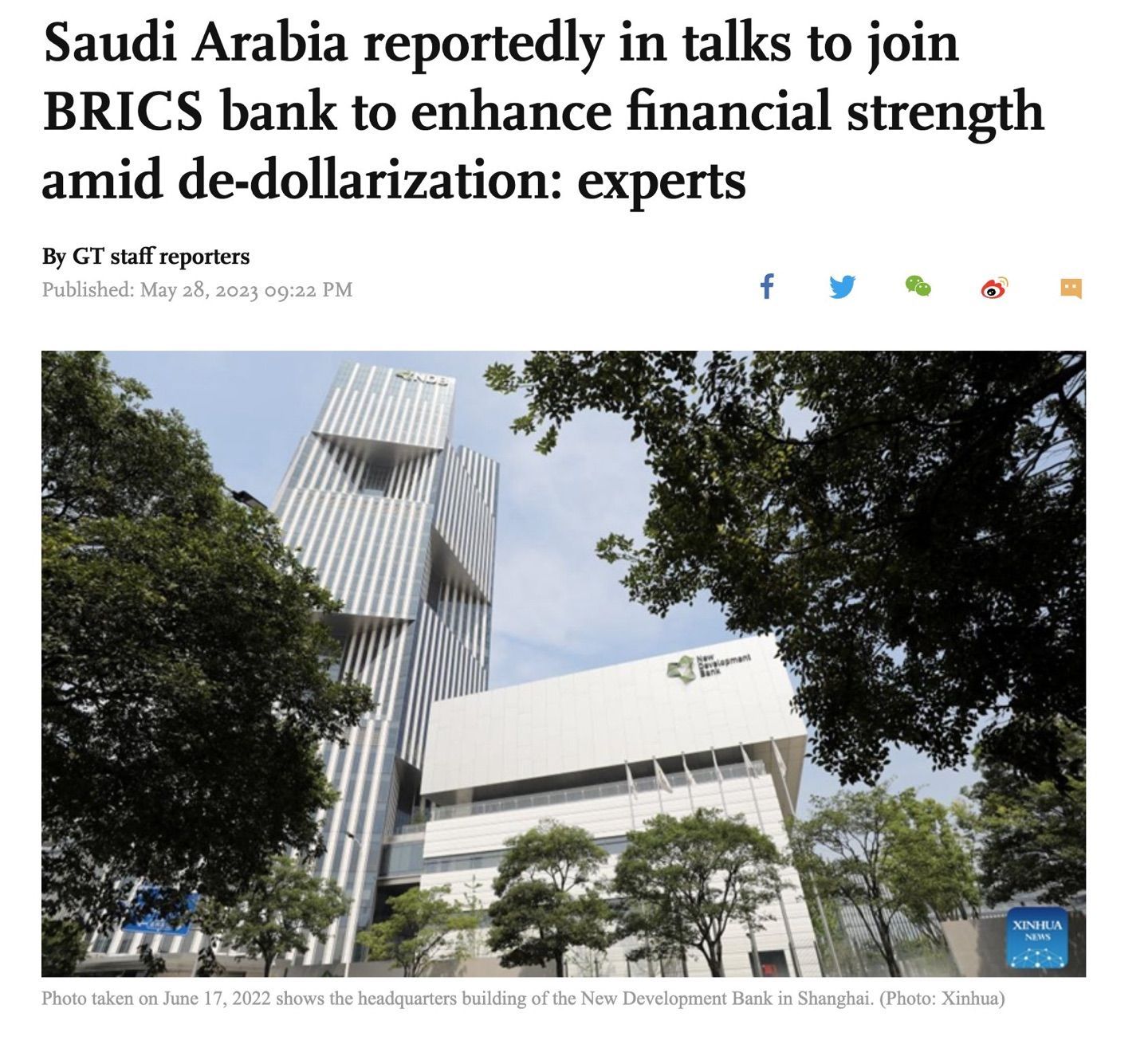 Saudi Arabia is in talks to join the BRICS bank.

The world order is changing.

This is one of the b…