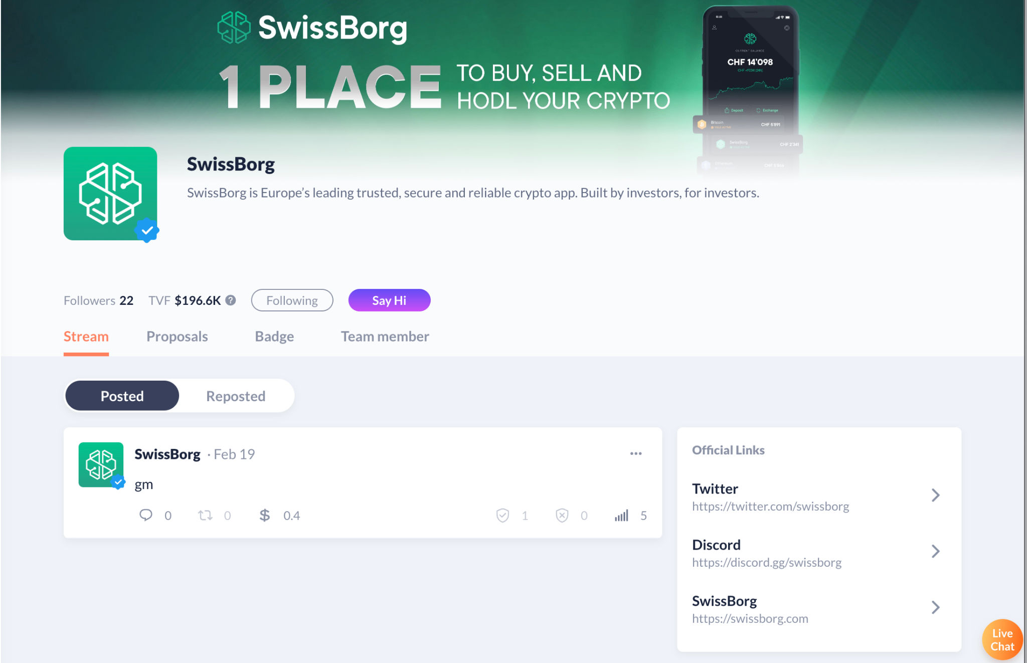 Post by @swissborg