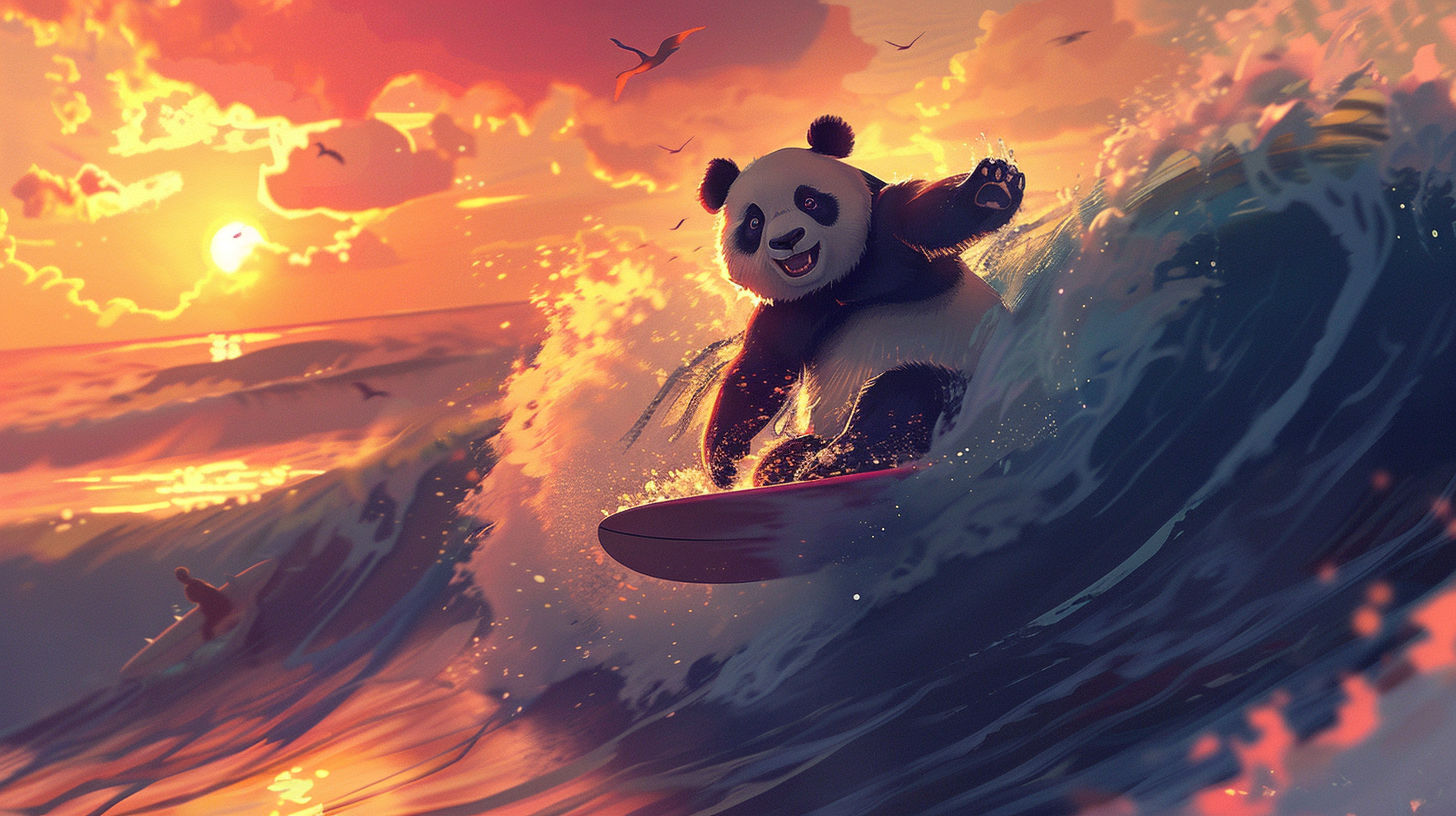 titideraticulin_panda_bear_surfing_in_Japanese_waves_at_sunset__ab82fbe0-395a-420a-8baf-96e63ca60885.png