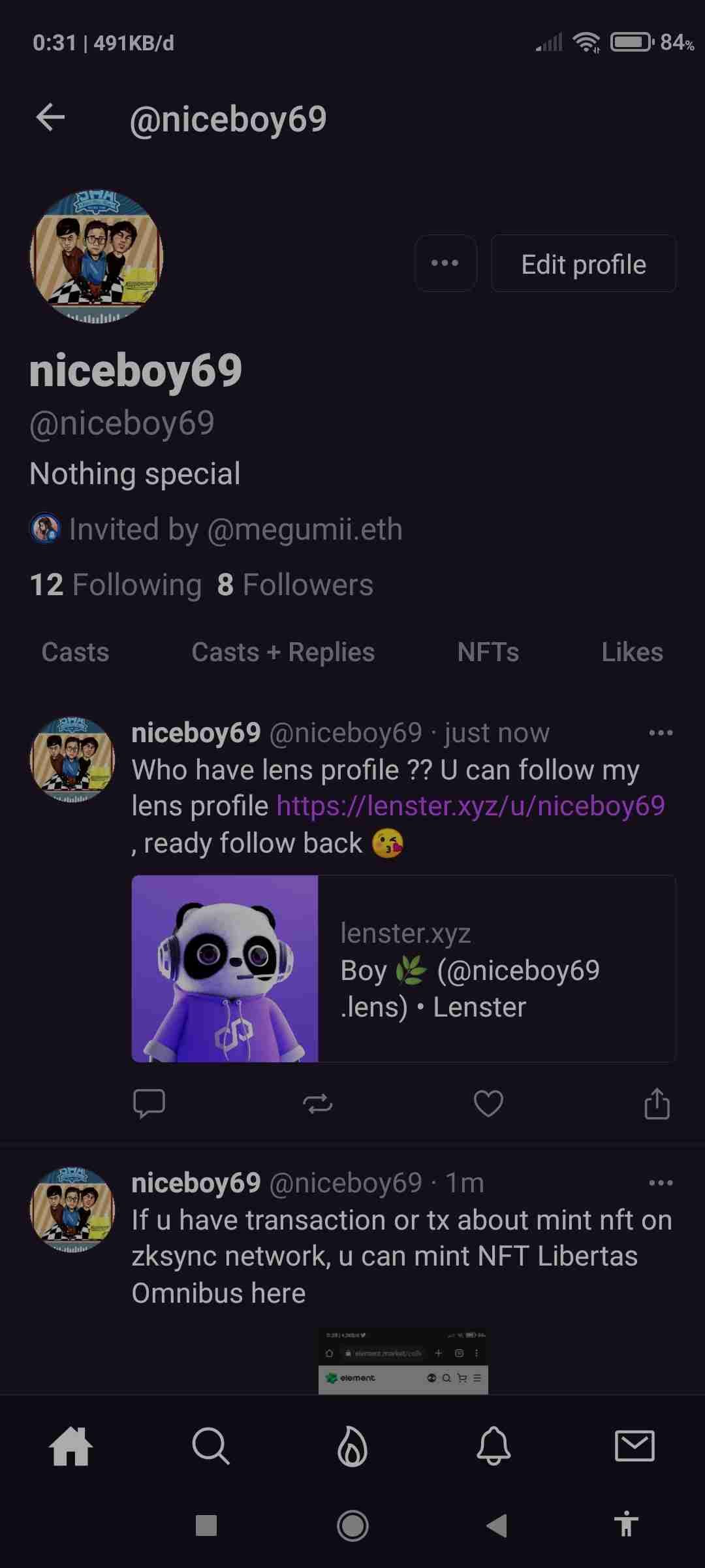 If u have account farcaster on Warpcast, u can follow my profile and i'll follow back you 😘
https://warpcast.com/niceboy69