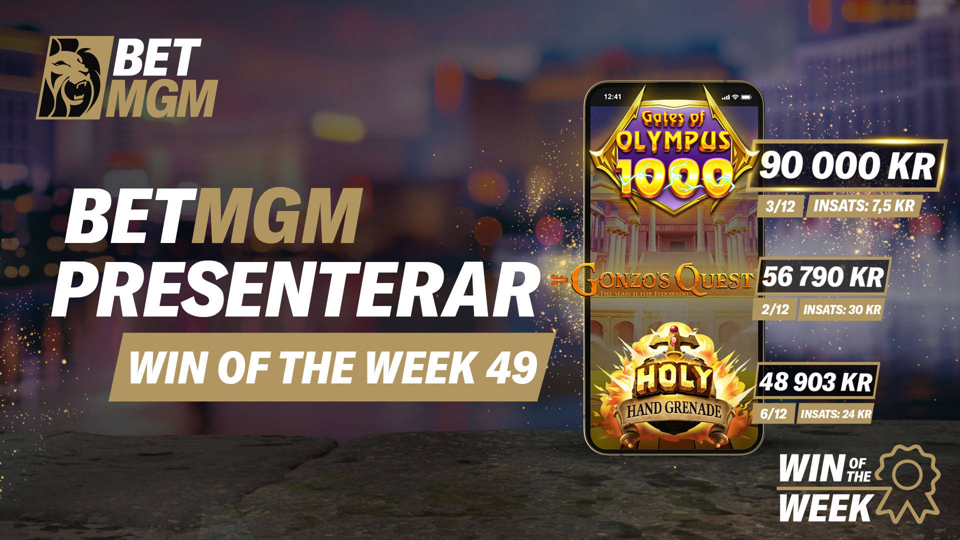 BetMGM presenterar Veckans spel med vinster från Gates of Olympus, Gonzo's Quest och Holy Hand Grenade.