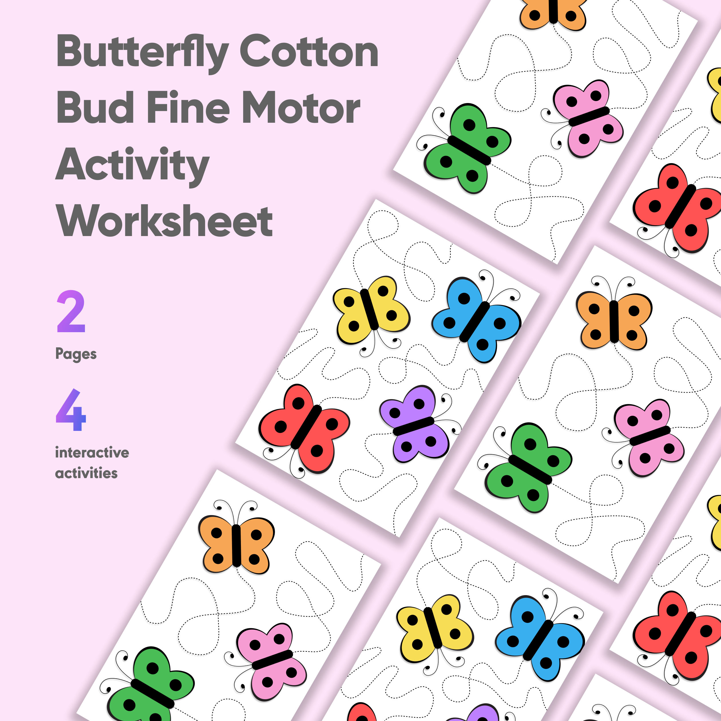 Butterfly Cotton Bud Fine Motor Activity Worksheet