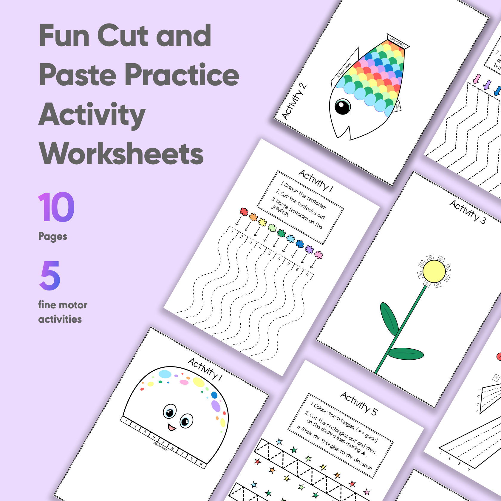 Fun Cut and Paste Practice Activity Worksheets