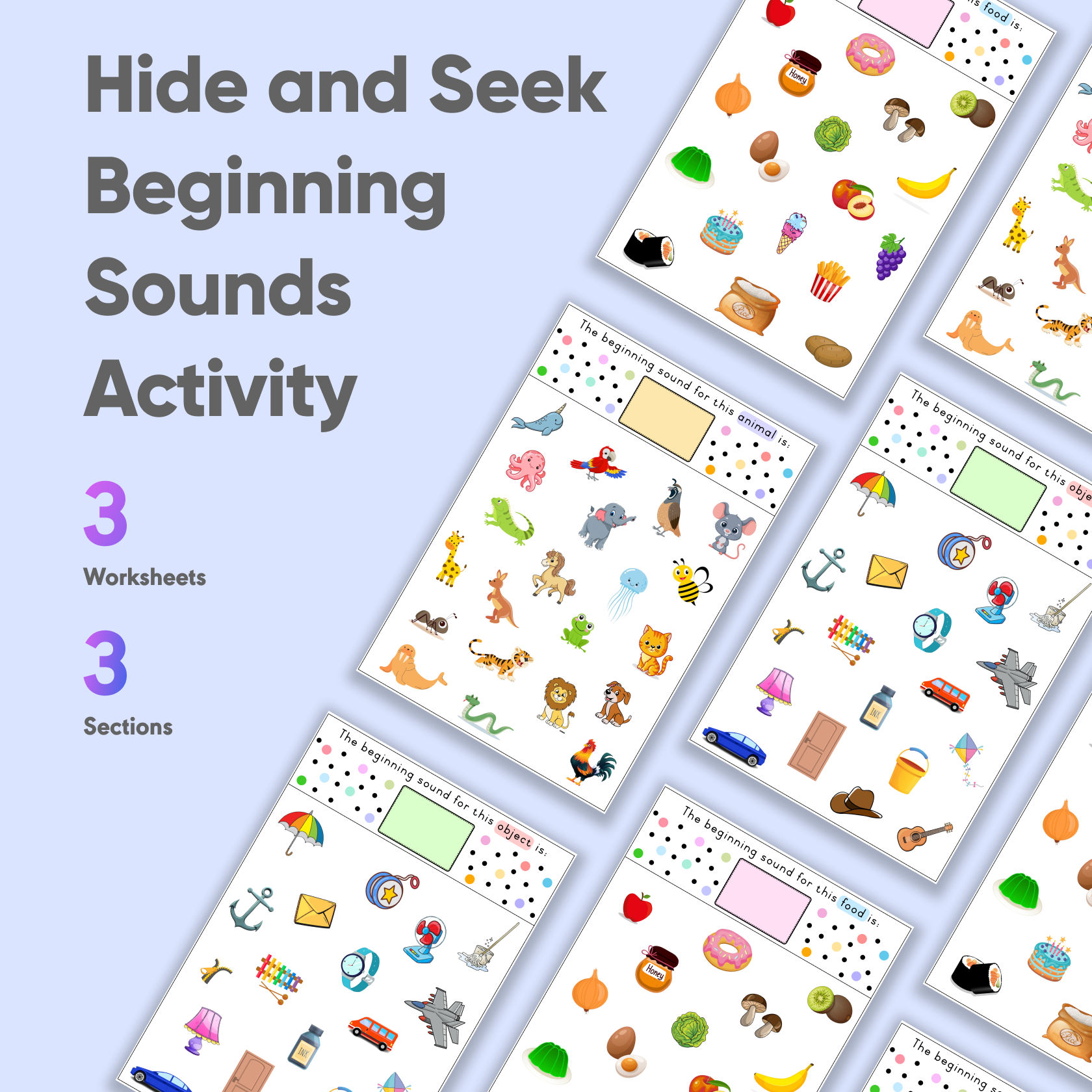 Hide and Seek Beginning Sounds Activity Worksheets