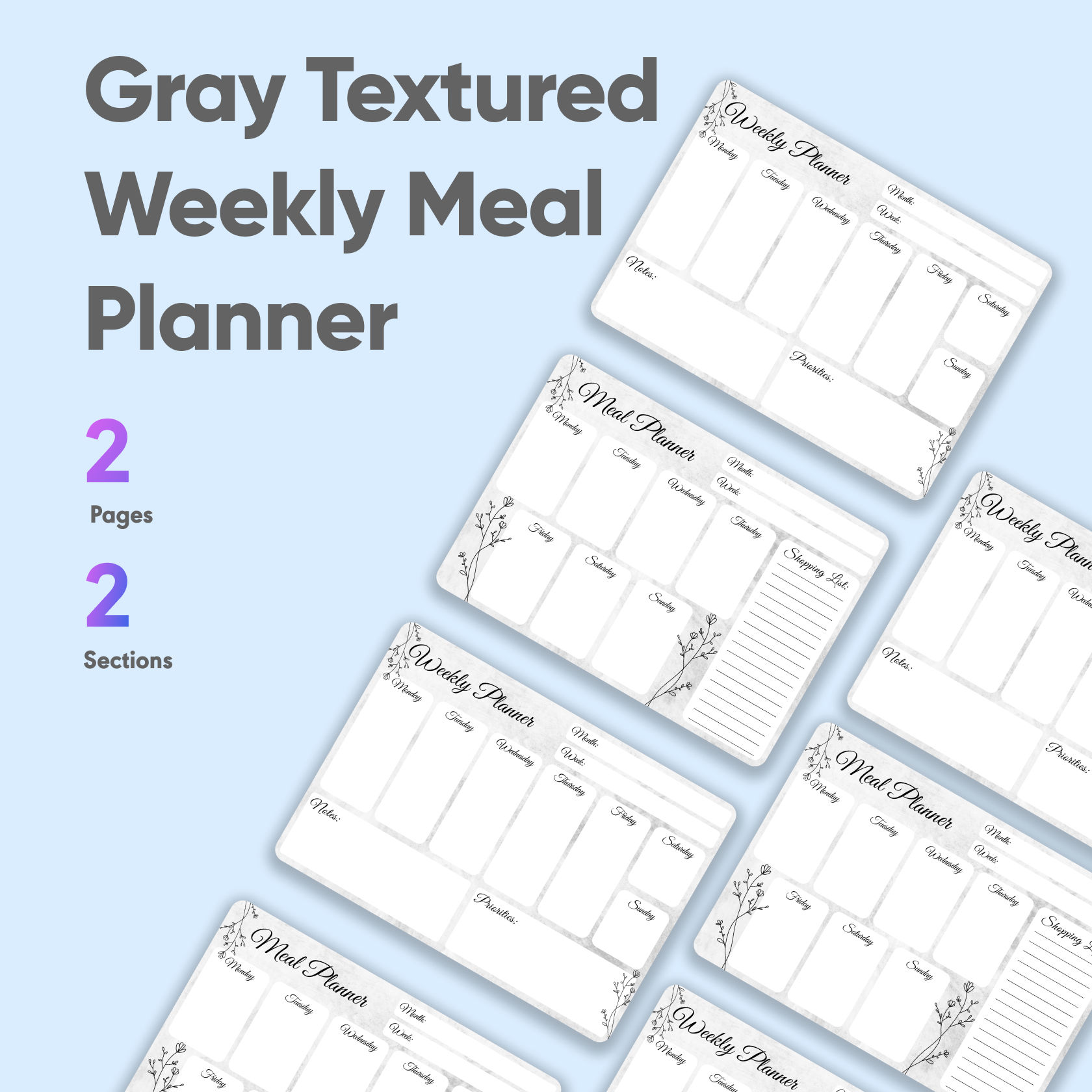 Gray Textured Weekly Meal Planner