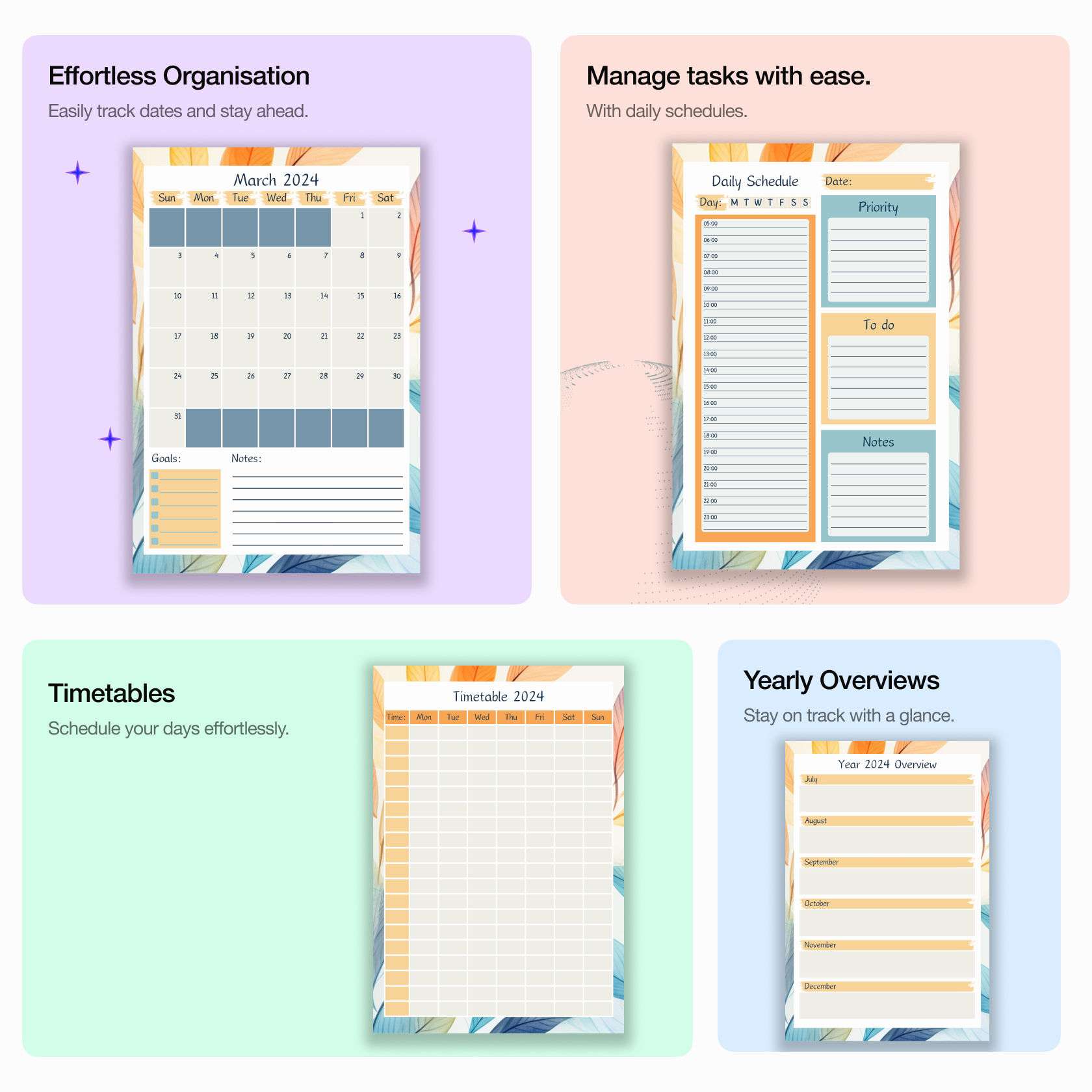 Watercolour Leaves Teacher Planner