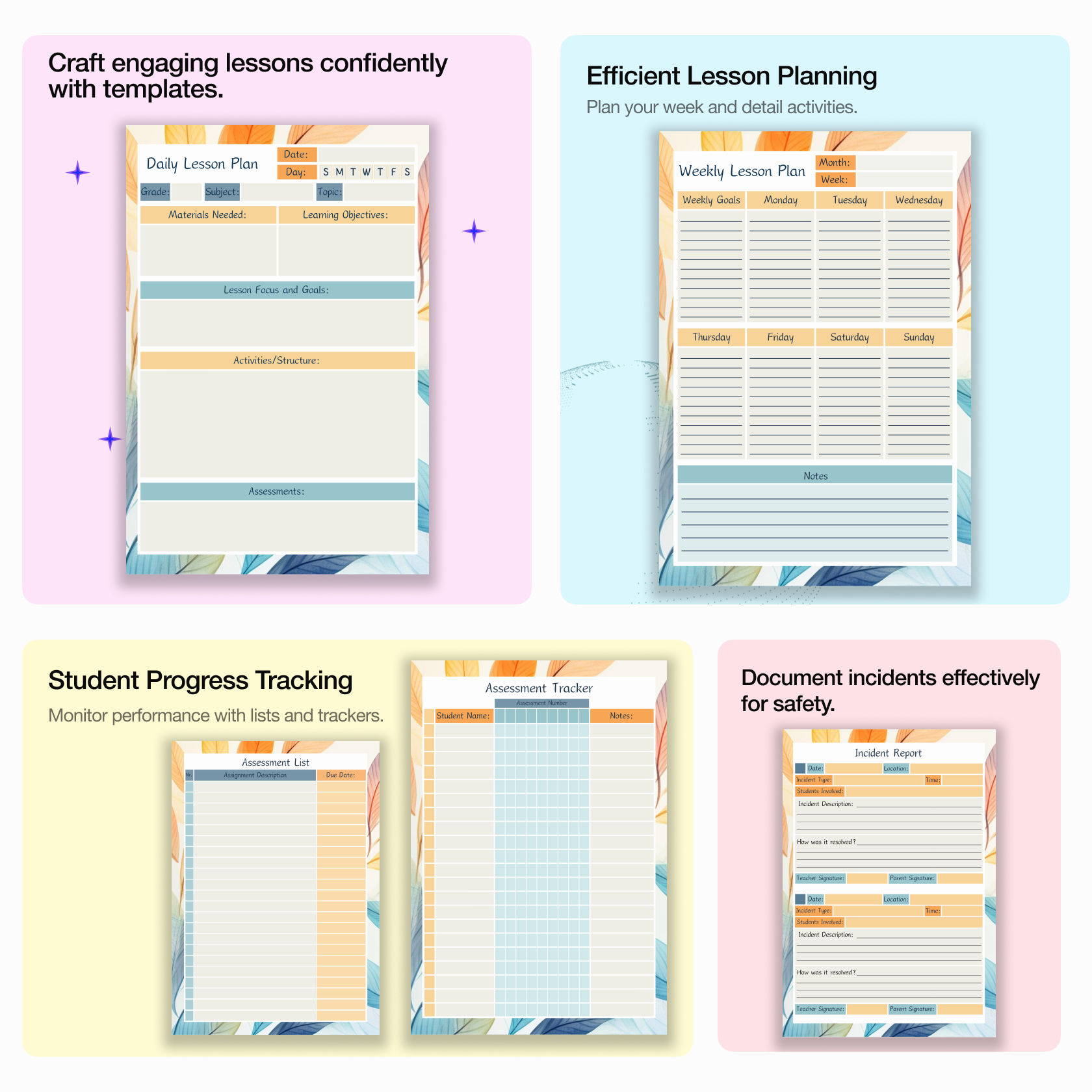 Watercolour Leaves Teacher Planner