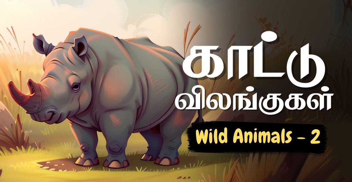 Lesson thumbnail for Tamil wild animals with a rhino illustration for kids – Part 2