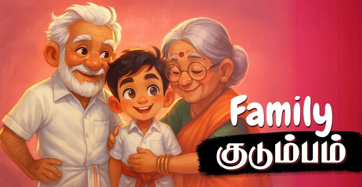 Lesson thumbnail for Tamil greetings with a smiling boy saying வணக்கம் to teach kids basic Tamil phrases