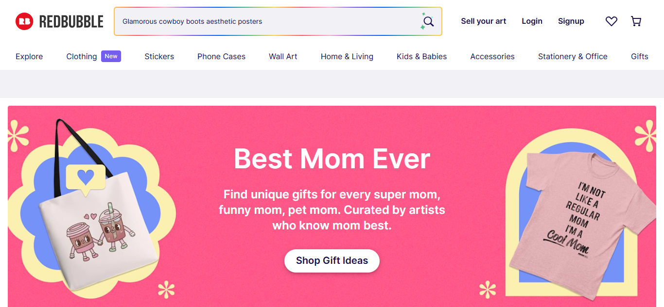 Redbubble’s homepage