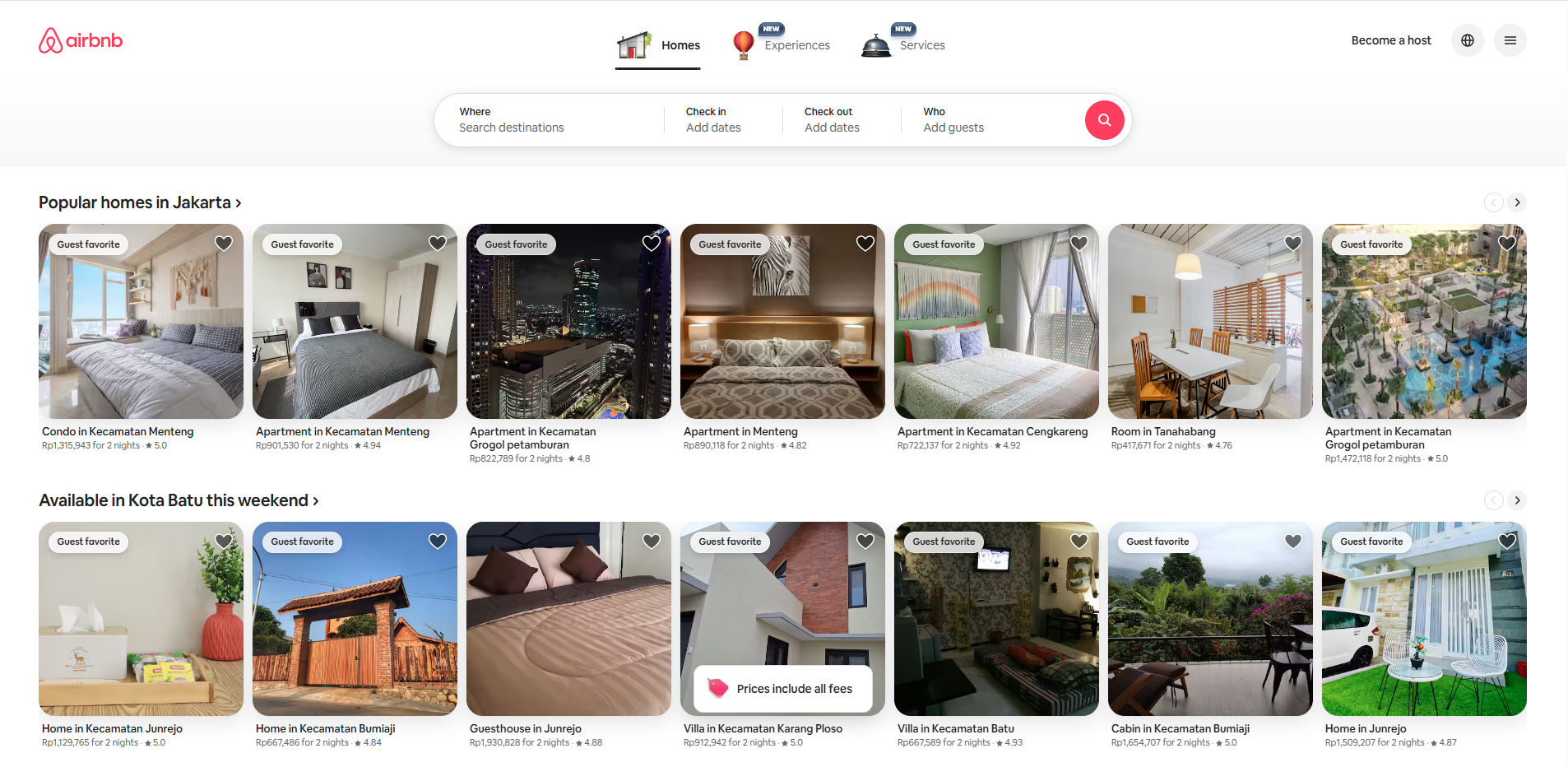 Airbnb homepage