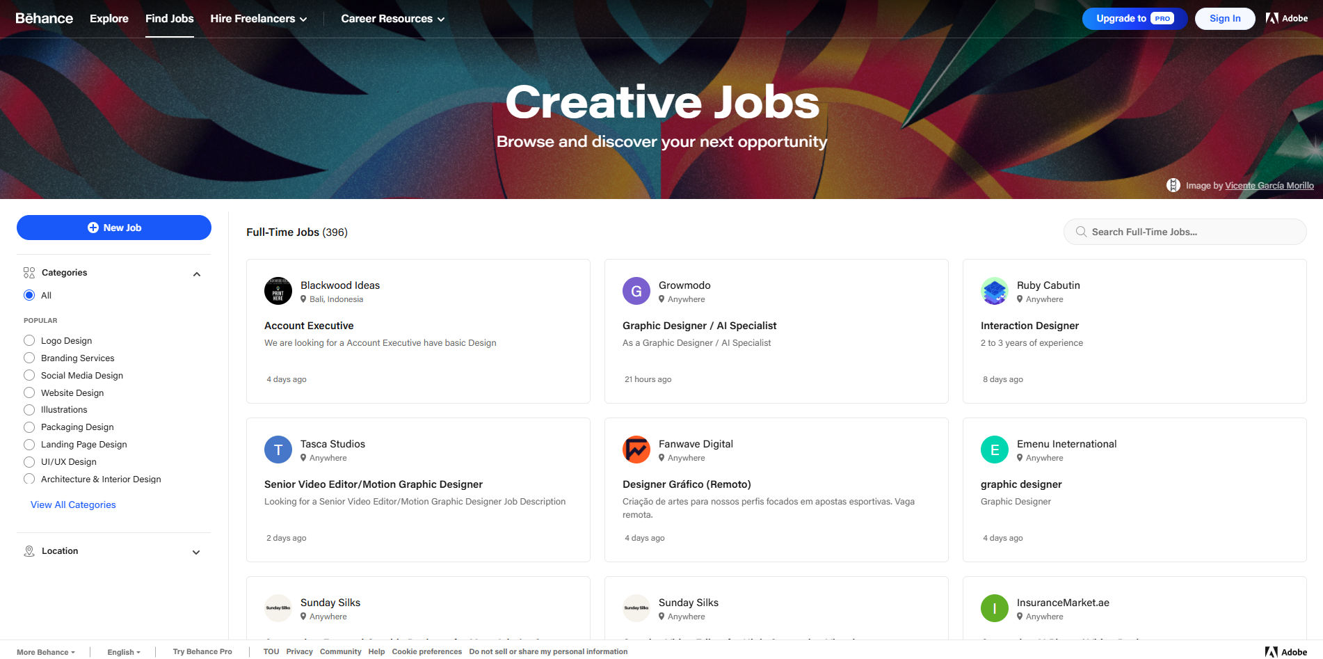 Finding jobs in Behance