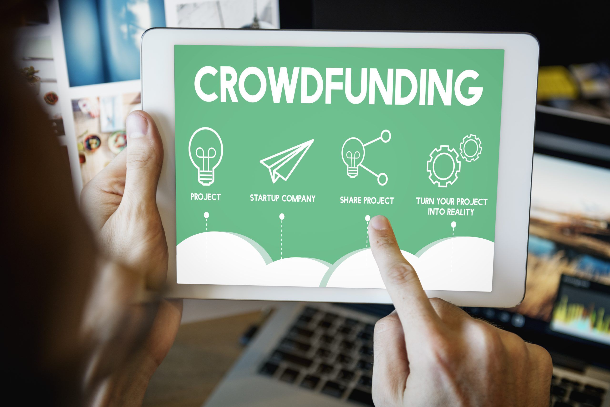 Crowdfunding concept on tablet screen