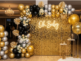 Gold Sequin Panel Baby Shower