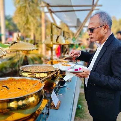 Guests enjoying catered food