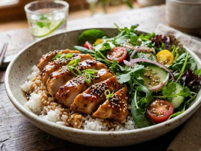 Teriyaki Chicken with fresh greens - Mains dish from EZGatherr catering menu
