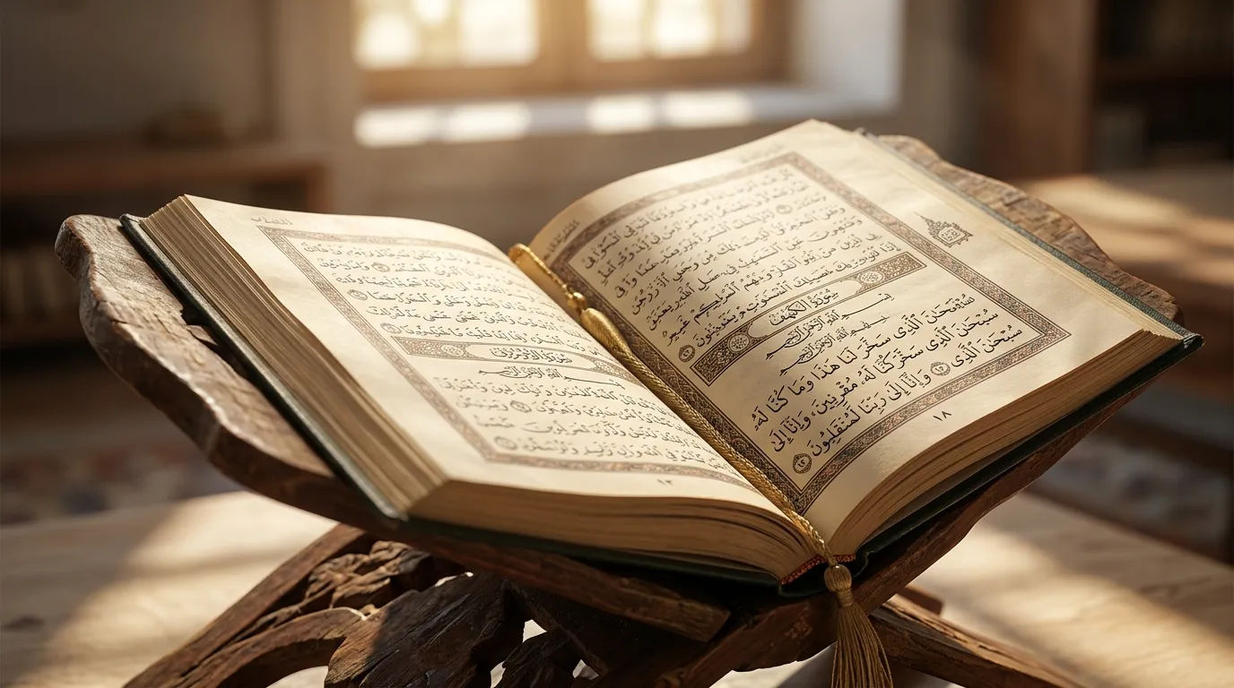 Al-Qur'an terbuka pada halaman yang berisi ayat tentang doa perjalanan