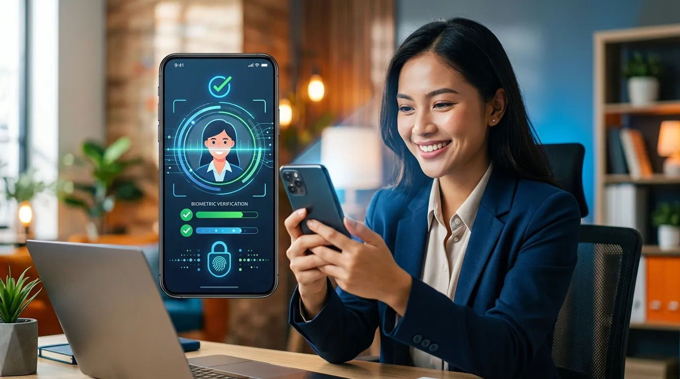 Ilustrasi verifikasi identitas digital melalui ponsel pintar