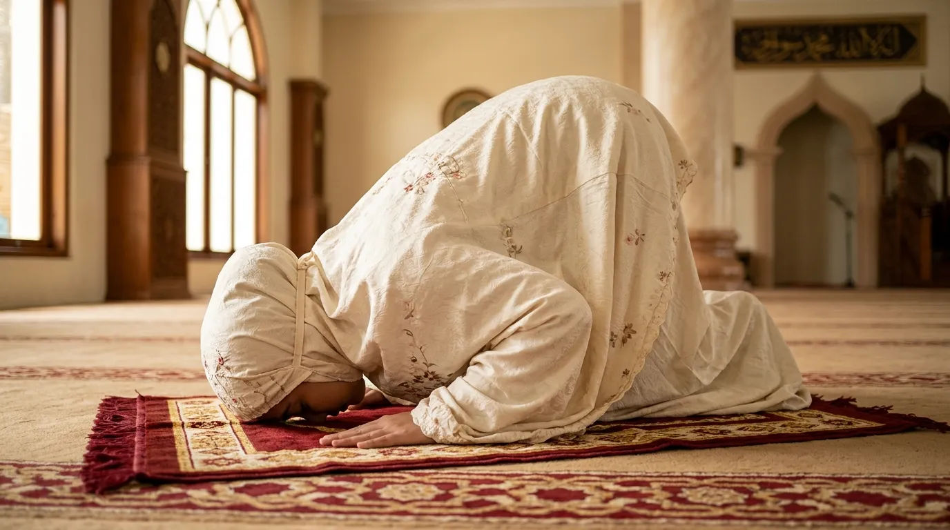 Ilustrasi kedekatan spiritual kening saat sujud di atas sajadah