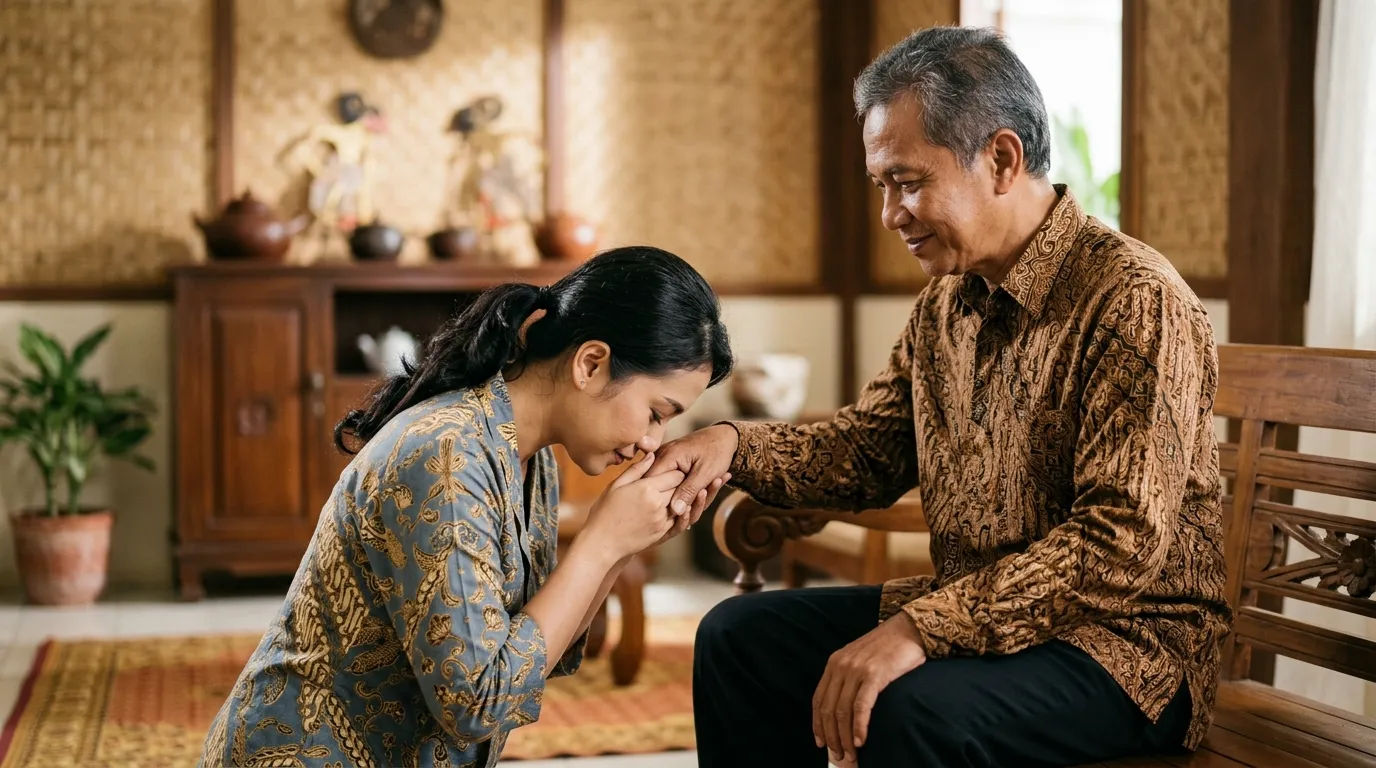 Simbol penghormatan istri kepada suami melalui tradisi cium tangan