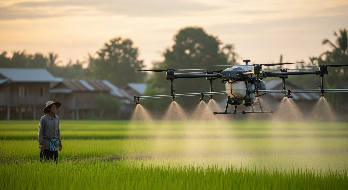Teknologi drone pertanian untuk penyemprotan pupuk di pedesaan