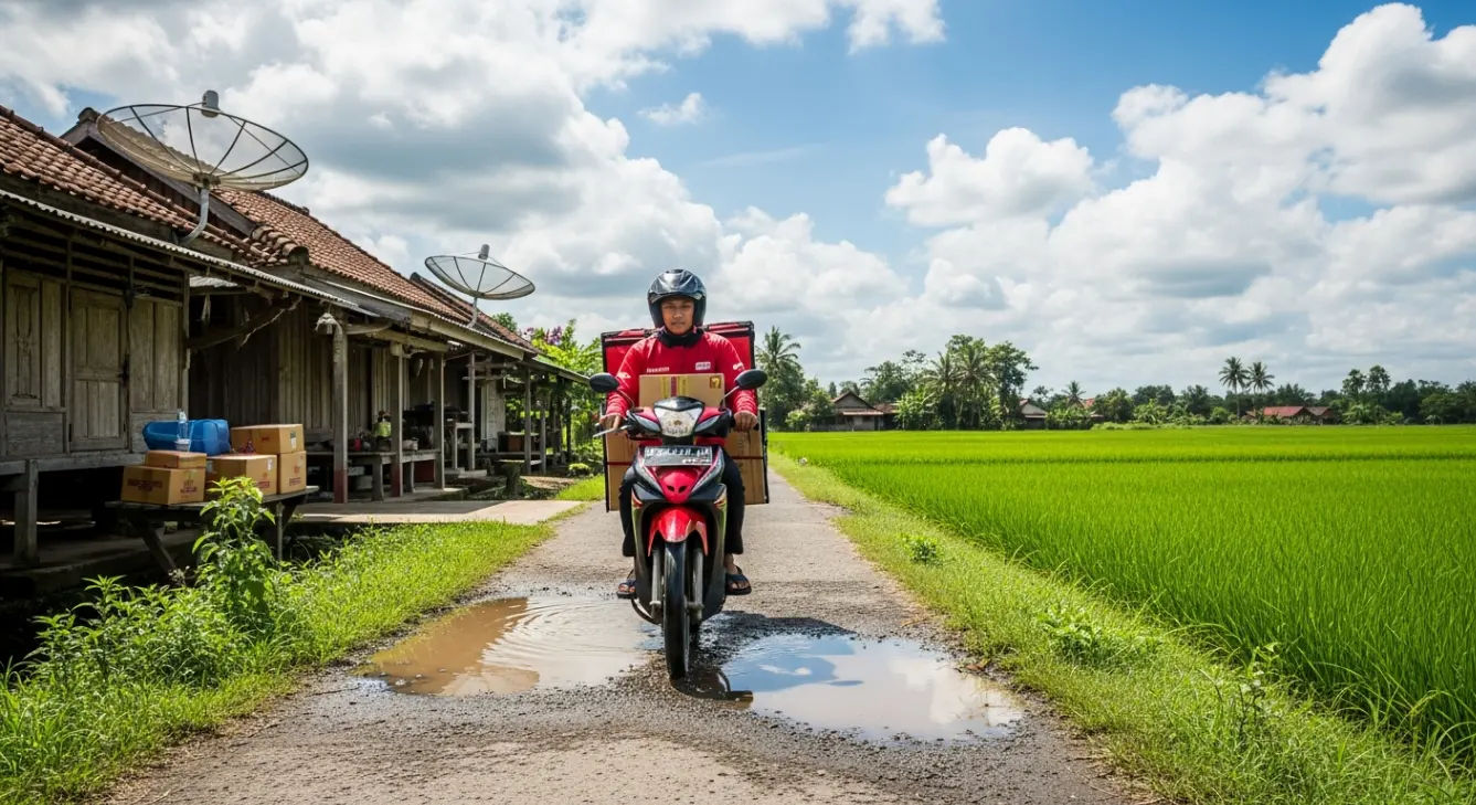 Gudang logistik dan titik distribusi paket di wilayah rural
