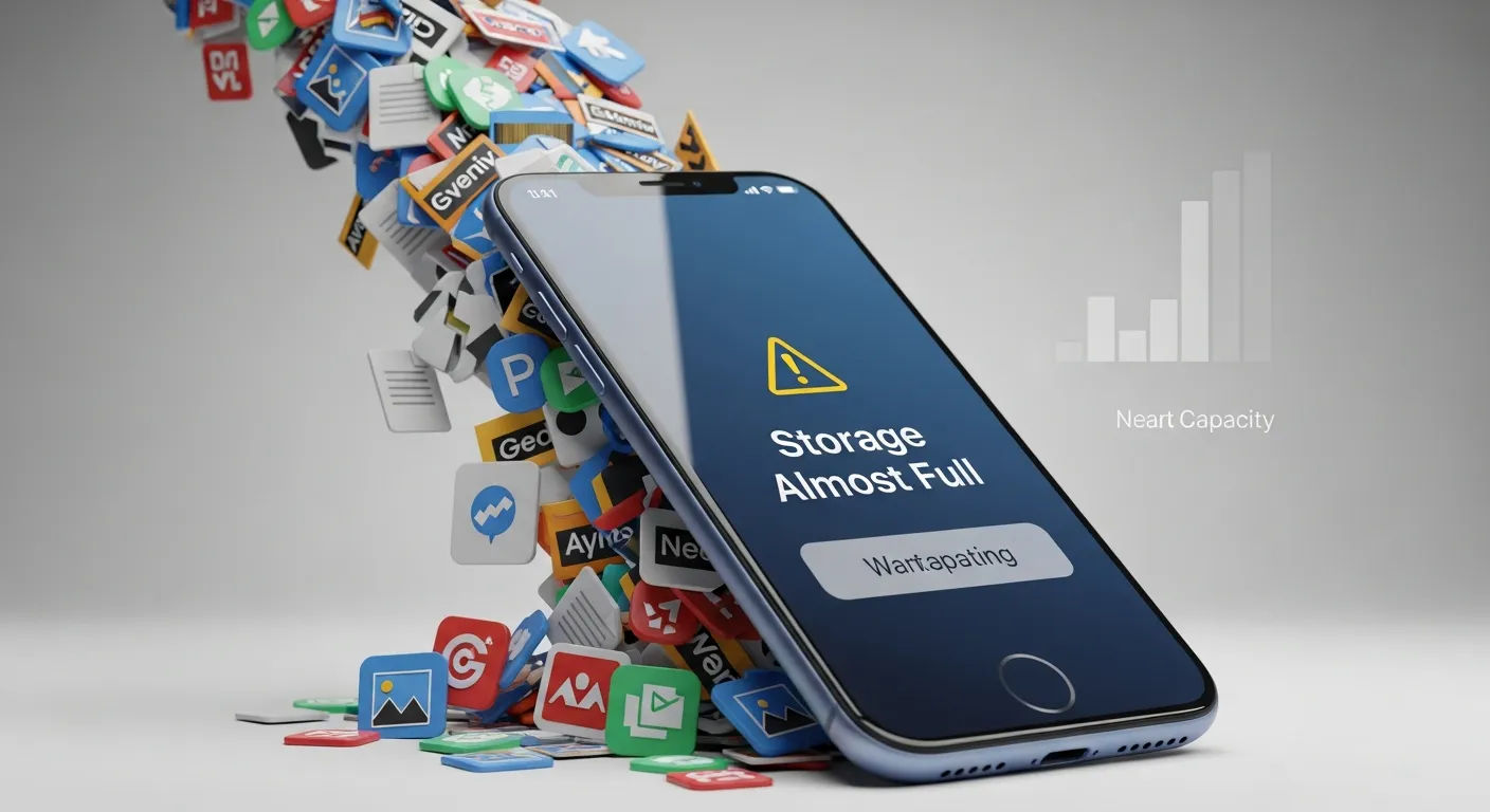 Ilustrasi peringatan kapasitas penyimpanan smartphone hampir penuh