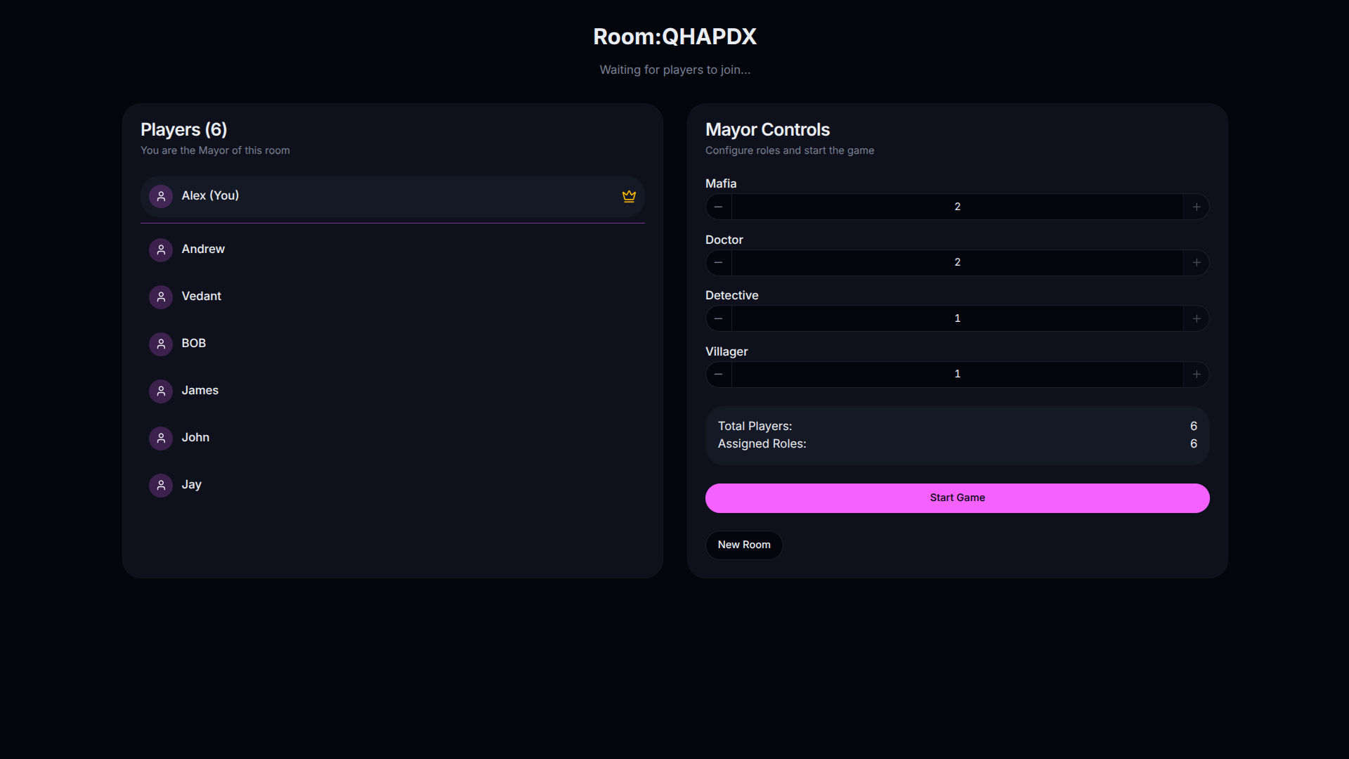 Mafia Game Landing Page